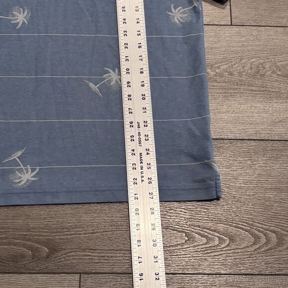 Travis Mathew Golf Polo Shirt Mens Medium Beach Palm Tree Pattern Preppy Blue - Picture 3 of 6